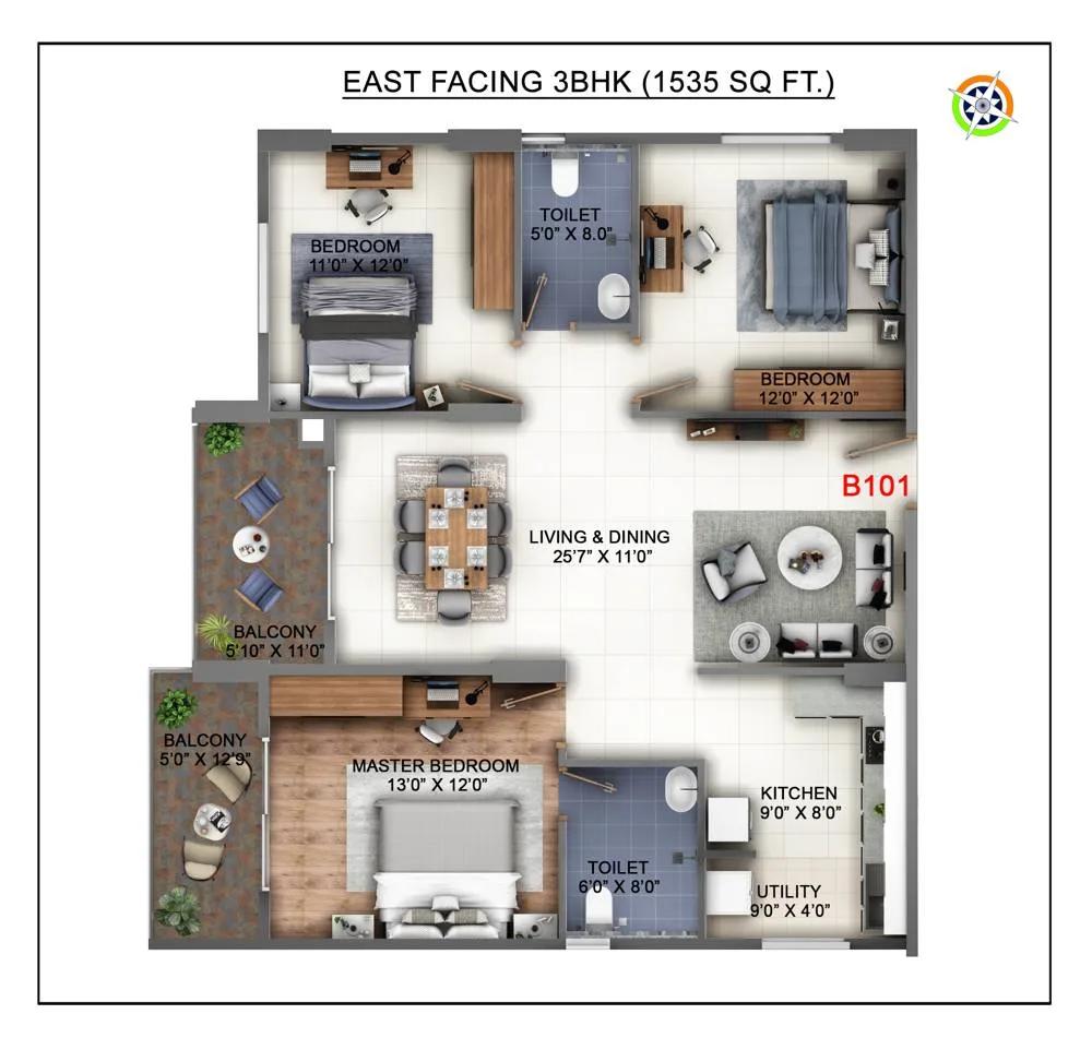 1535 3bhk abhee kings court