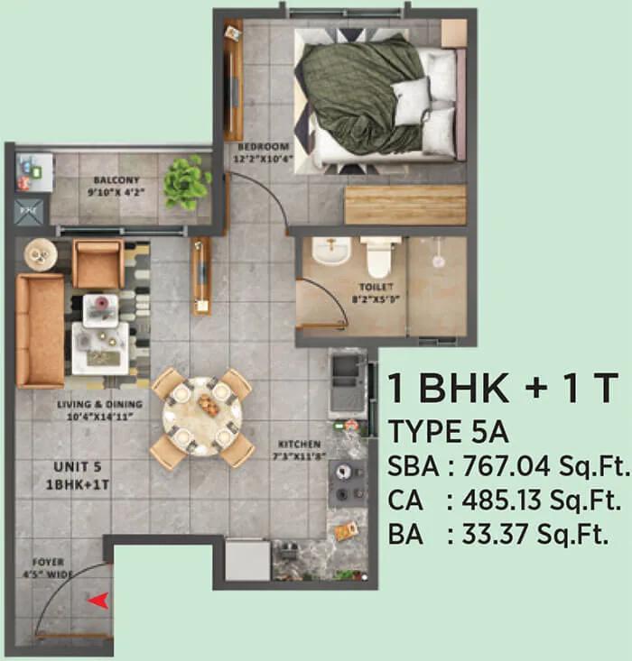 1BHK 767 - Sattva Forest Ridge Anjanapura