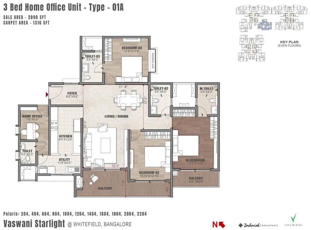 3BHK Home Office 2090 - Vaswani Starlight