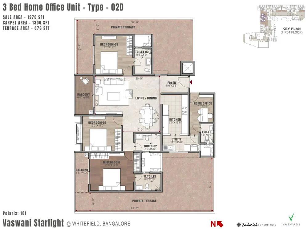 3BHK Home Office Terrace 1970 - Vaswani Starlight