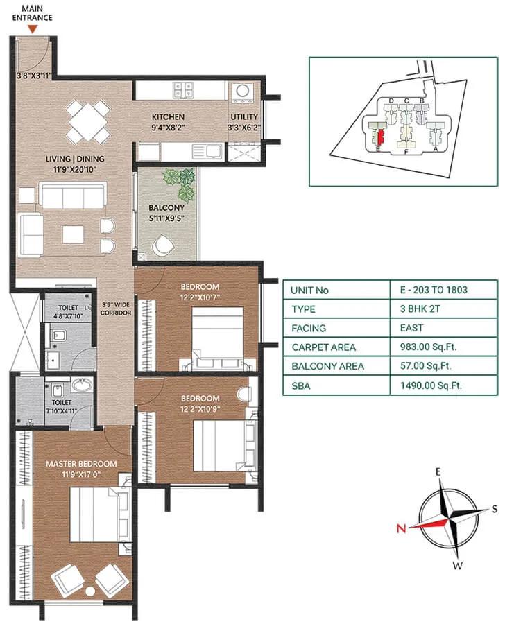 3BHK 1490 - Concorde Neo Thanisandra