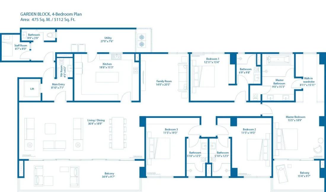Garden Block – 4 BHK 5112 – Embassy Lake Terraces