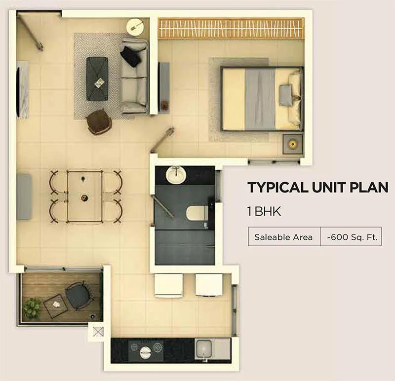 1bhk 600 provident ecopolitan