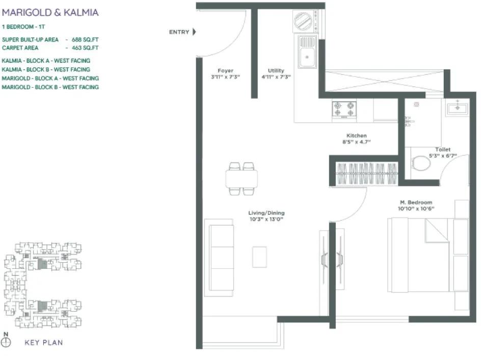 1BHK 688 - Embassy Verde