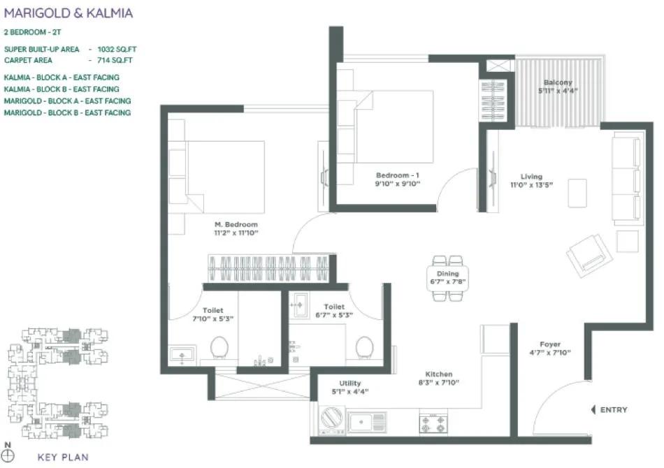 2BHK 1032 - Embassy Verde