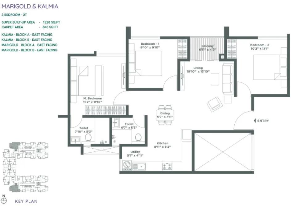 3BHK 1228 - Embassy Verde