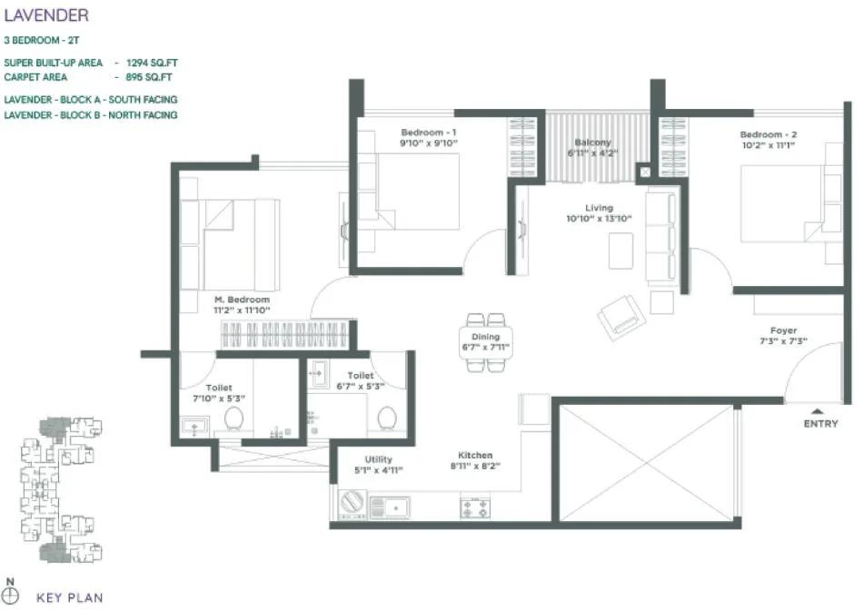 3BHK 1294 - Embassy Verde