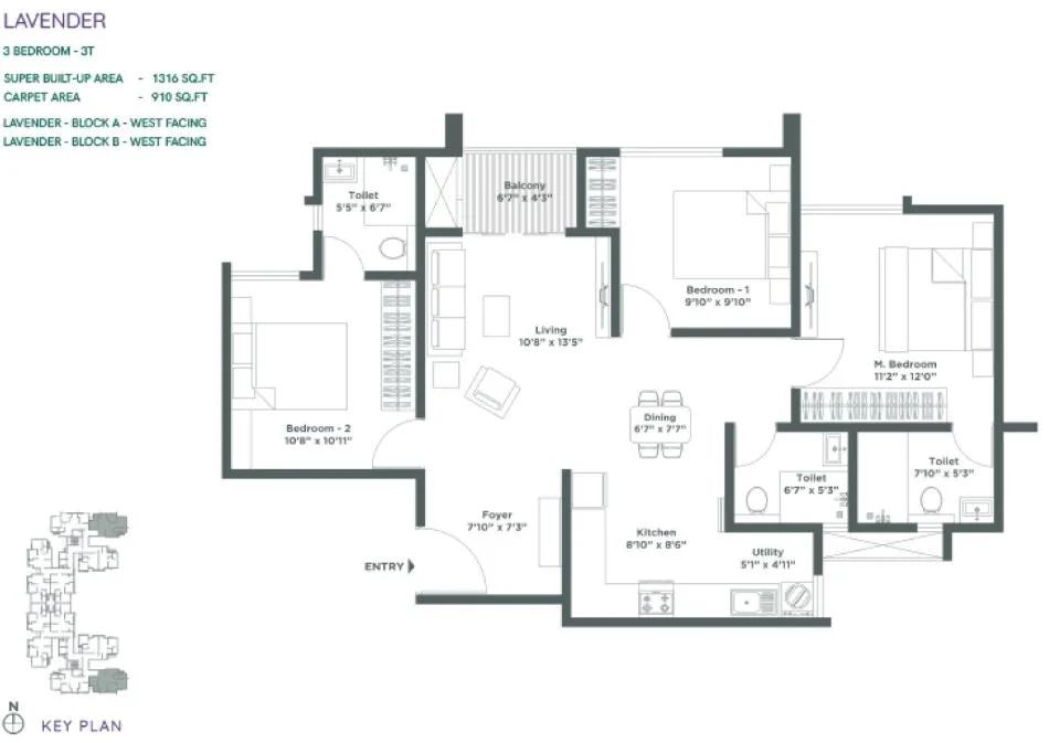 3BHK 1316 - Embassy Verde