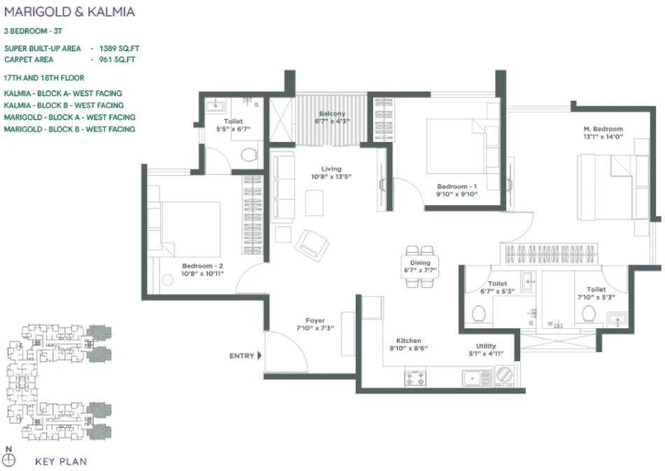 3BHK 1389 - Embassy Verde