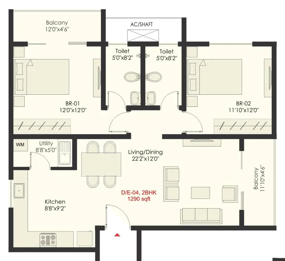 2 BHK – 1290 – SNN Raj Grandeur