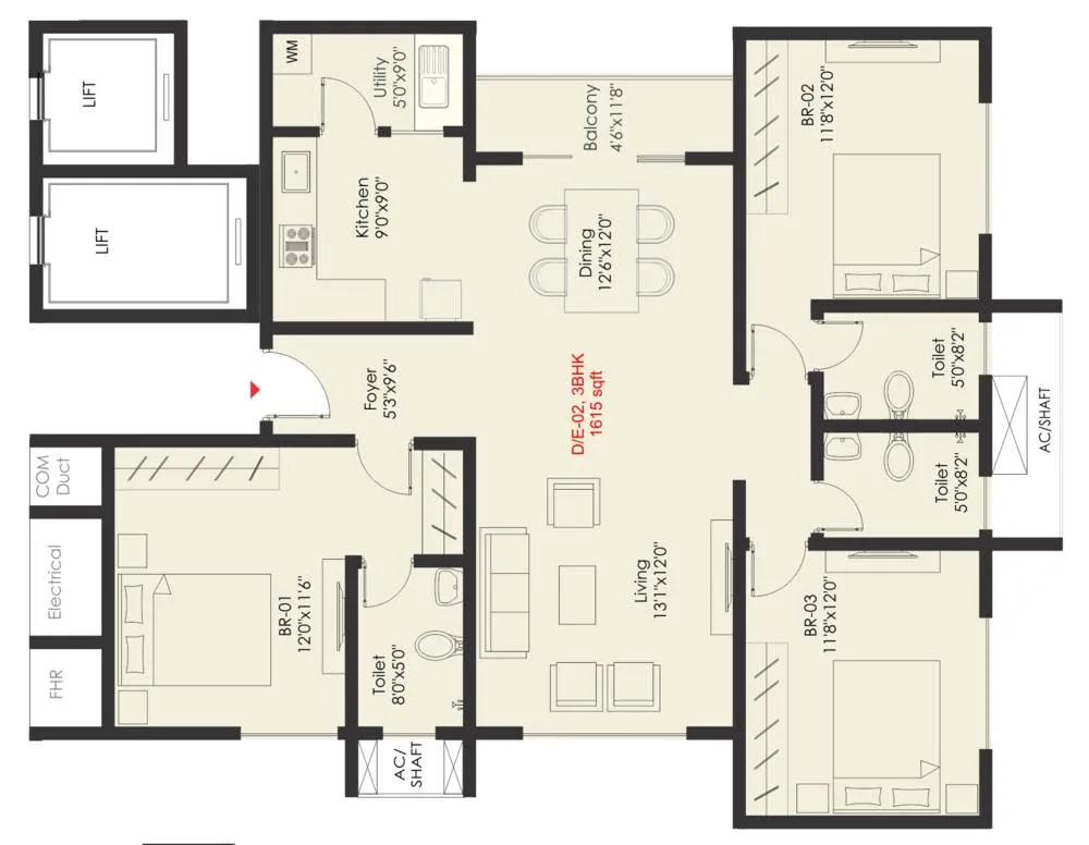 3 BHK – 1615 – SNN Raj Grandeur