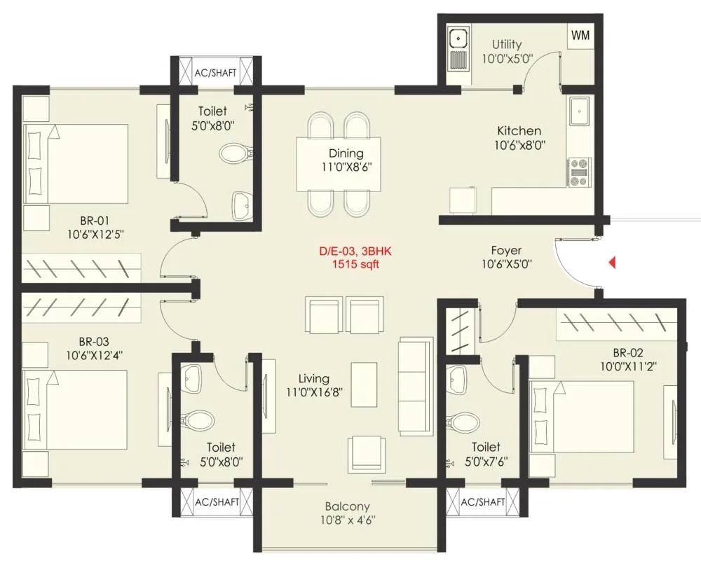 3 BHK – 1515 – SNN Raj Grandeur