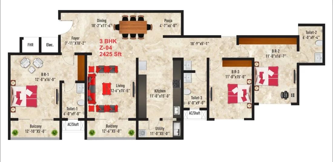 3 BHK – 2425 – SNN Raj Spiritua