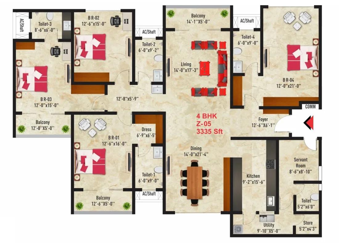 4 BHK – 3335 – SNN Raj Spiritua