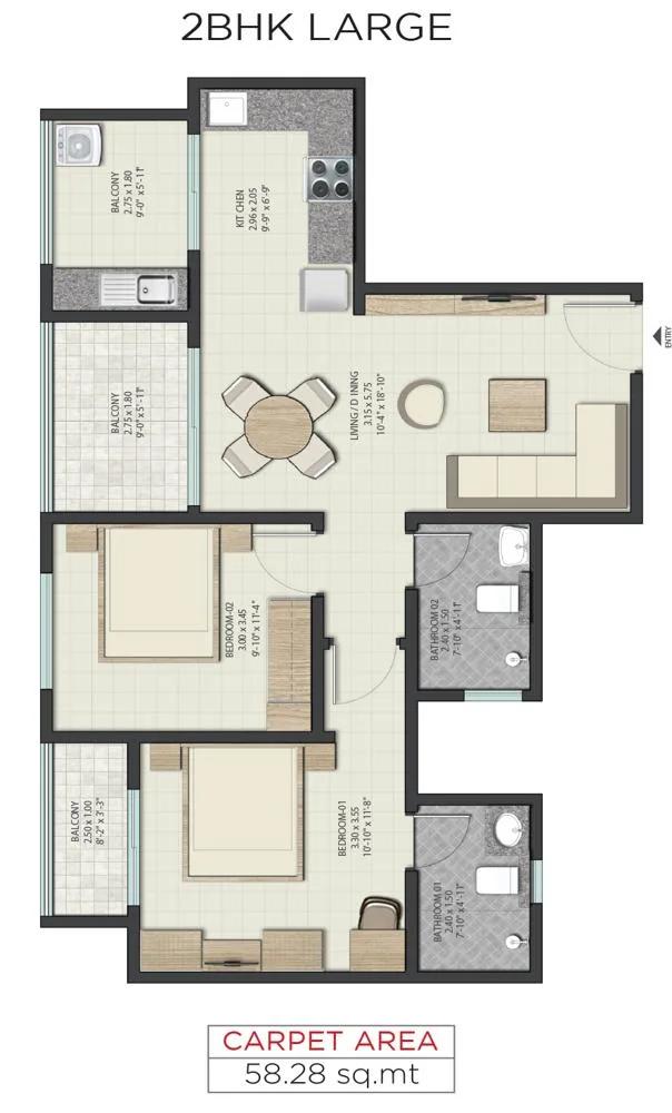 2 BHK Large - Sobha Dream Gardens