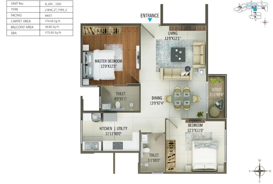 2BHK 1170 - Concorde Mayfair Yelahanka
