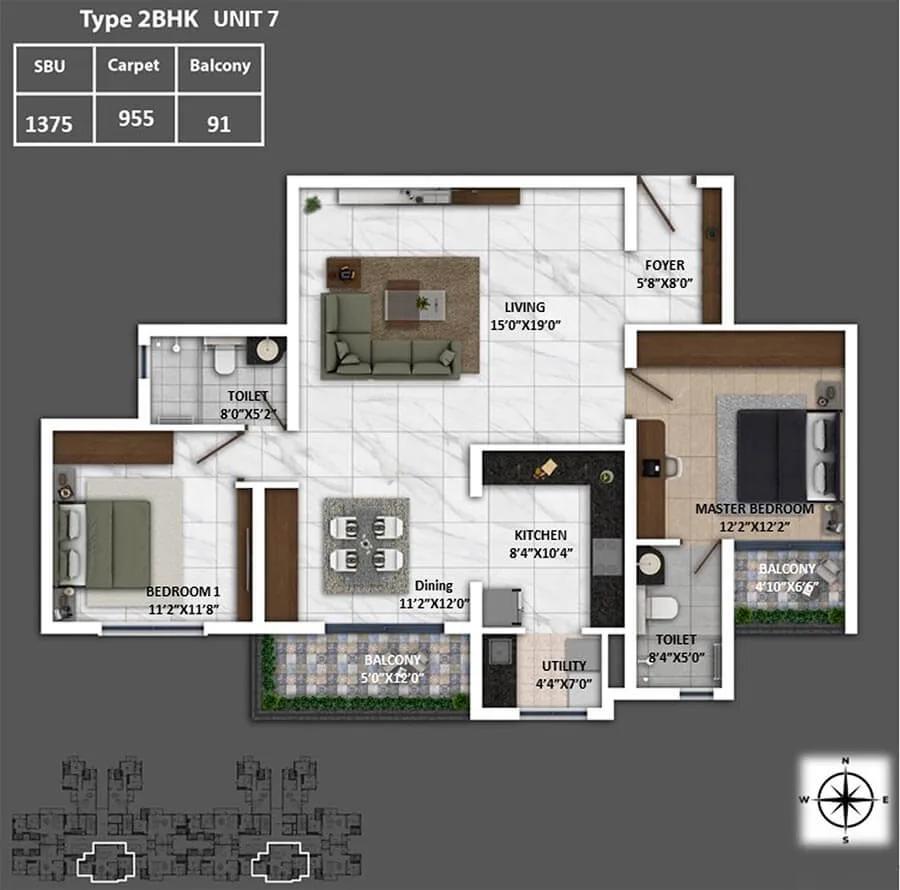 1375 2BHK - Keya Spring