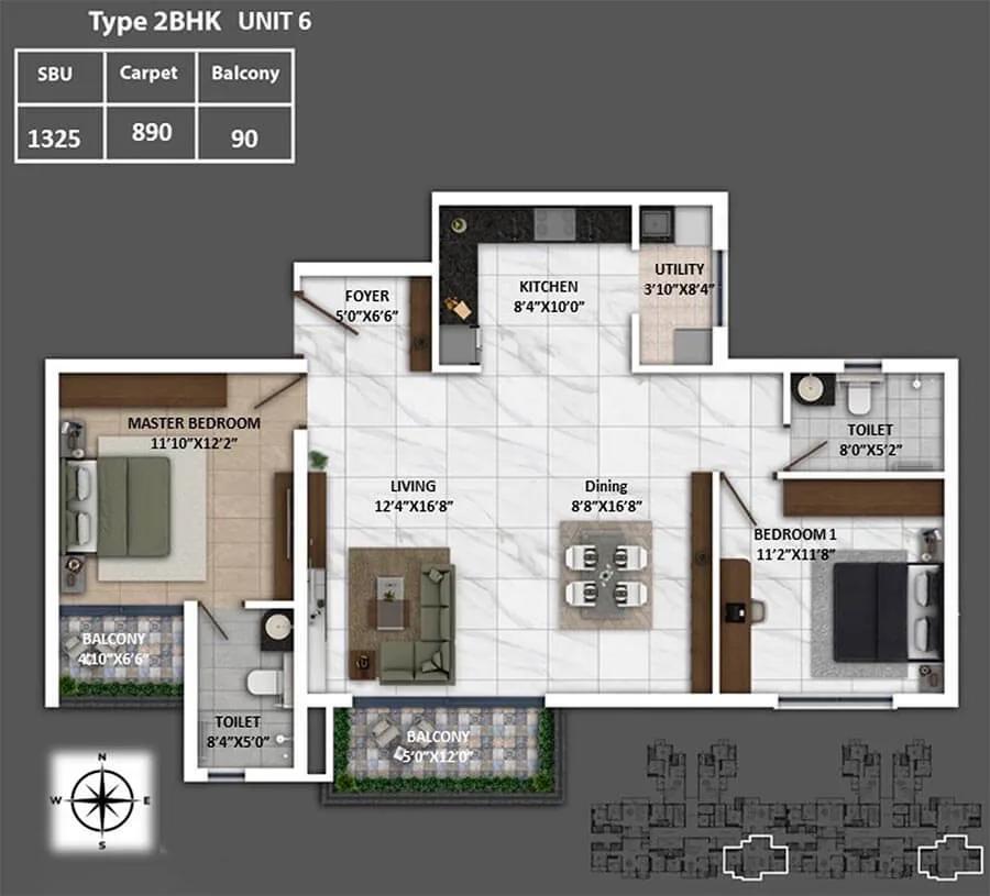 1325 2BHK - Keya Spring