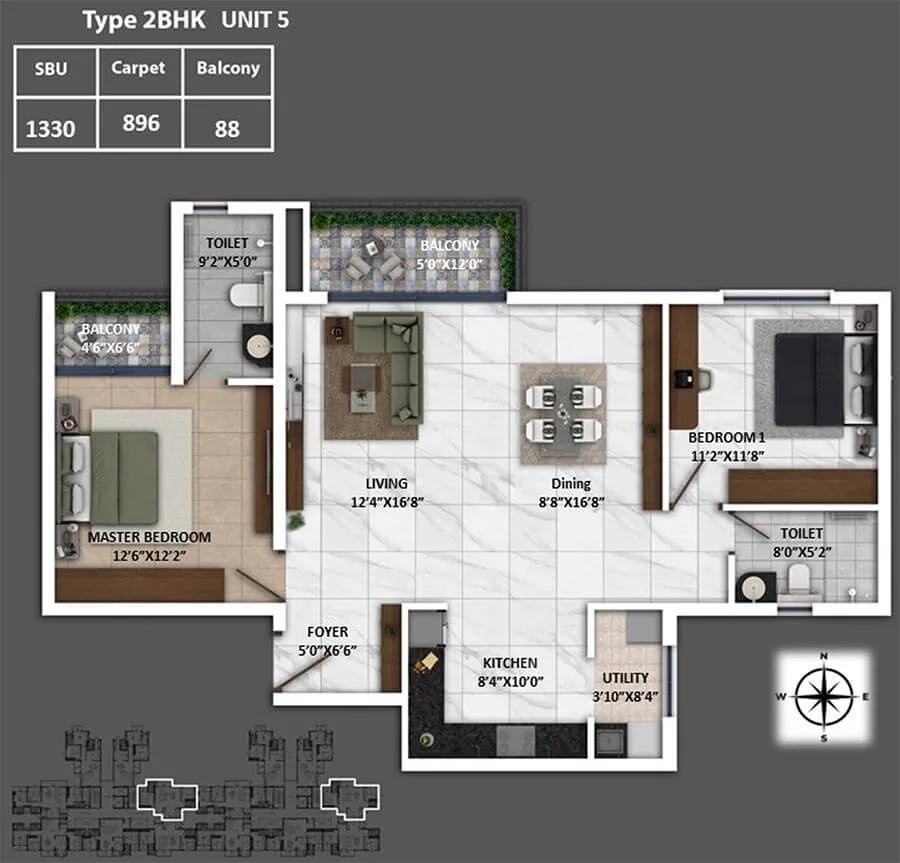 1330 2BHK - Keya Spring