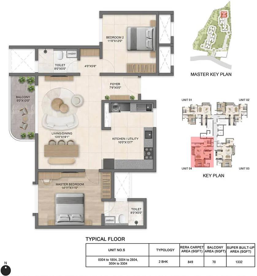 2BHK 1332 - Bricks And Milestones Solcrest