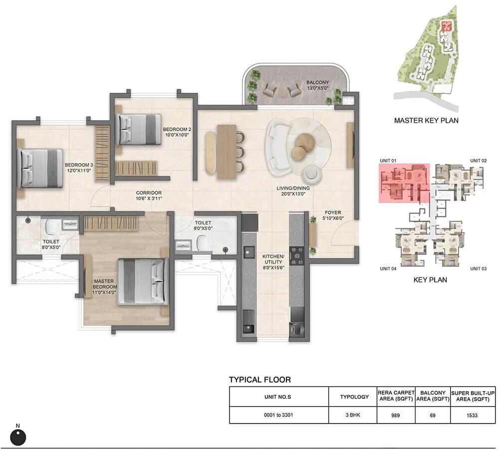 3BHK 1533 - Bricks And Milestones Solcrest