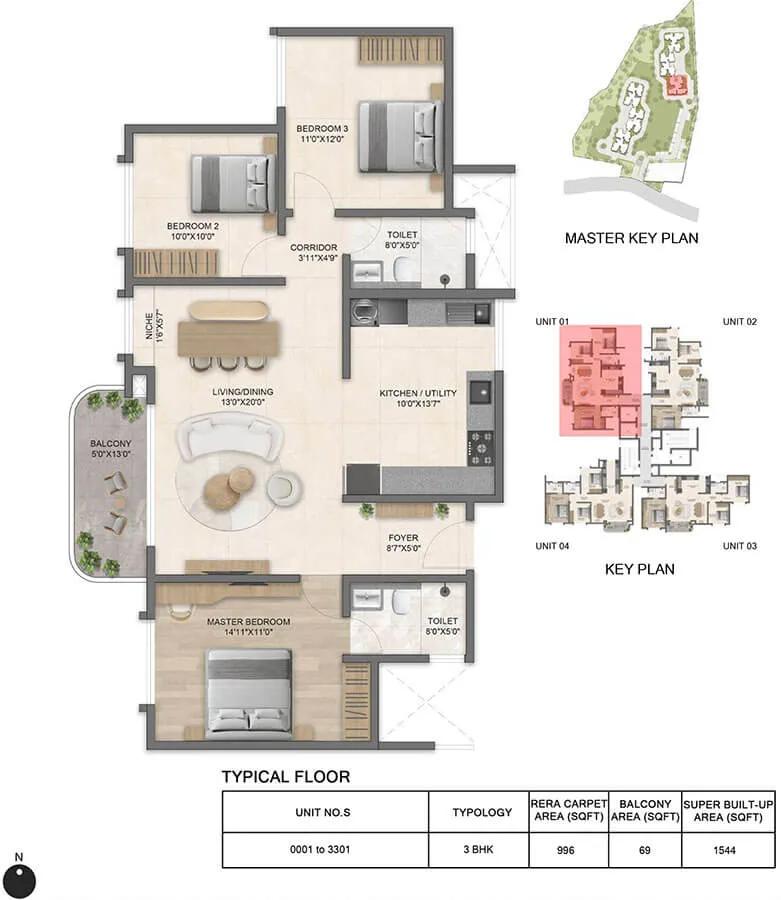 3BHK 1544 - Bricks And Milestones Solcrest