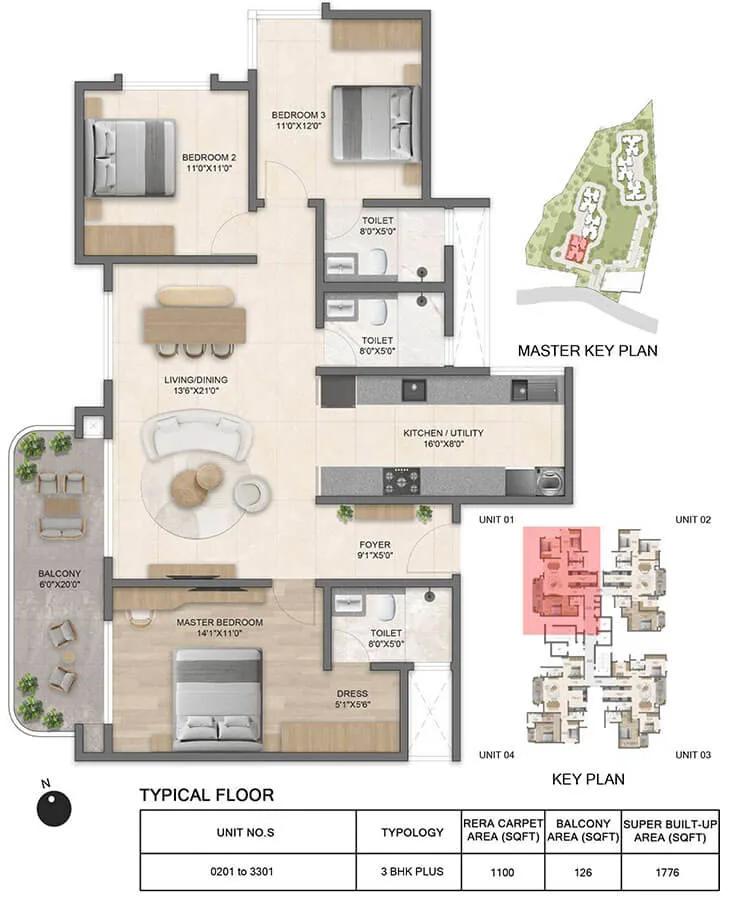 3BHK Plus 1776 - Bricks And Milestones Solcrest