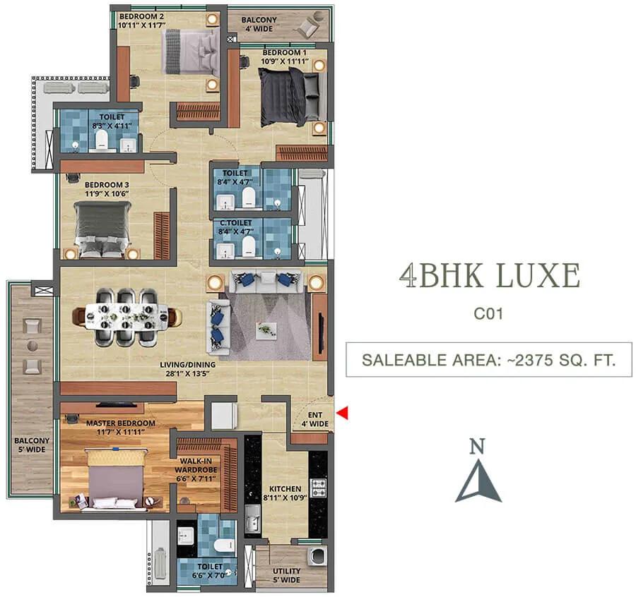 4BHK Luxe 2375 - TVS Emerald Isle Of Trees Rachenahalli