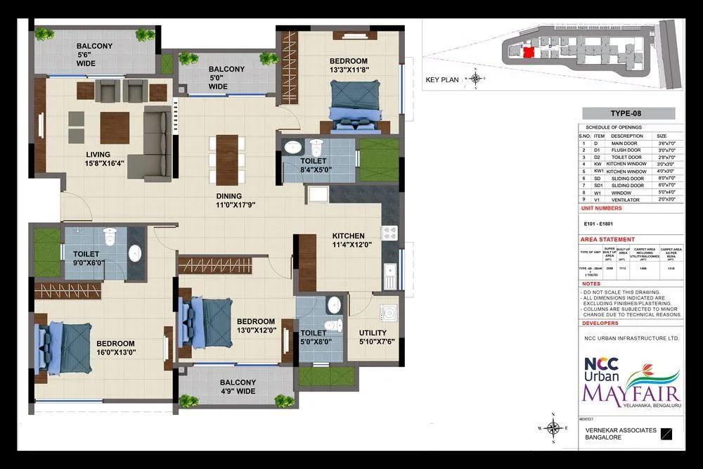 3BHK – 2088L NCC Urban Mayfair