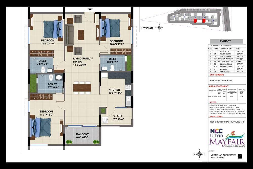 3BHK – 1685L NCC Urban Mayfair