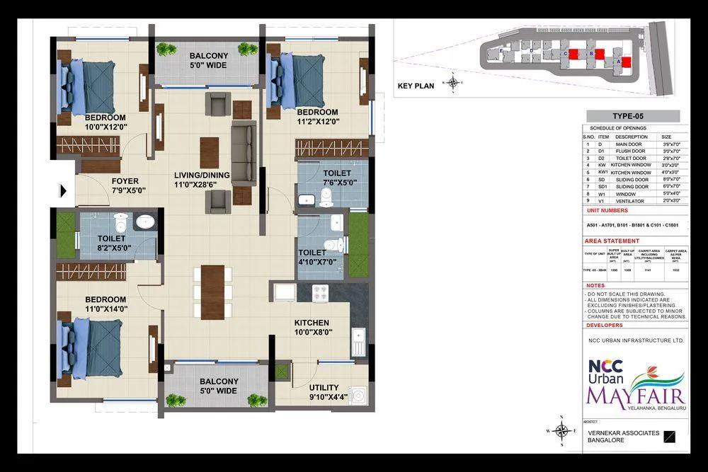 3BHK – 1595L NCC Urban Mayfair