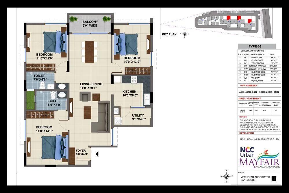 3BHK – 1435L NCC Urban Mayfair