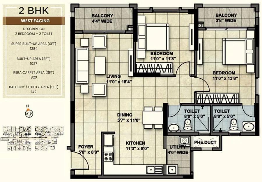 1284 2BHK W - NCC Urban Park View