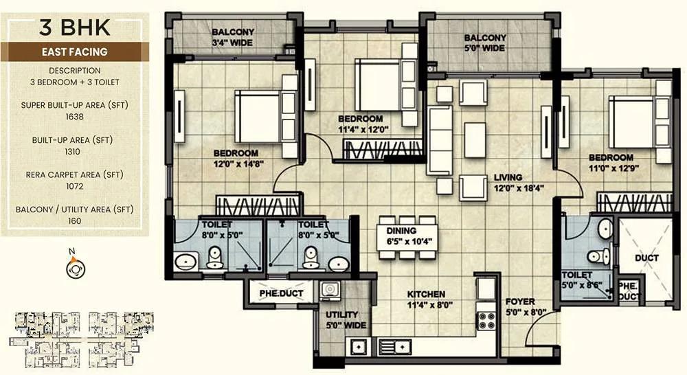 1638 3BHK E - NCC Urban Park View