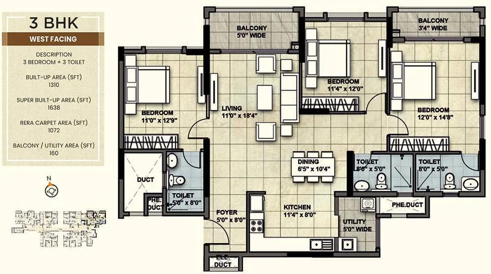 1638 3BHK W - NCC Urban Park View