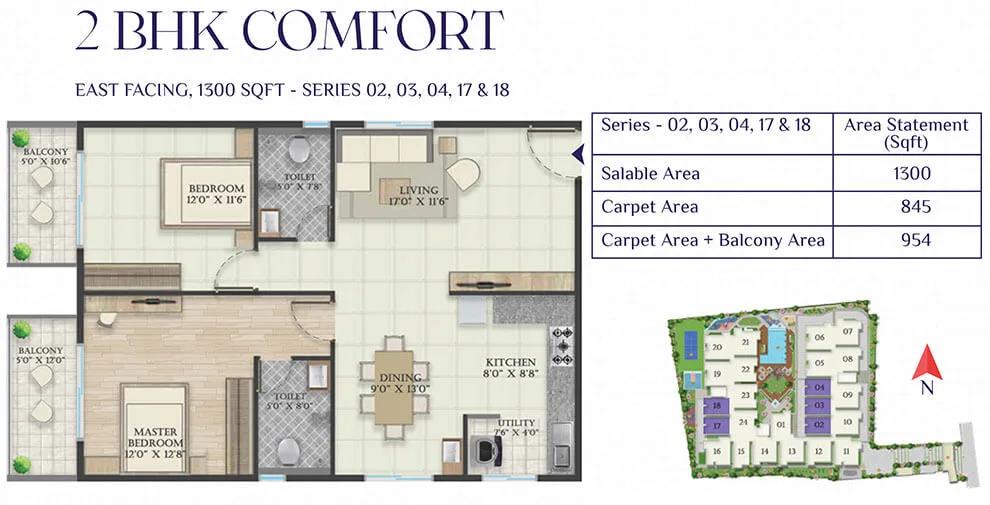 2BHK Comfort 1300 - Abhee Riviera Royale