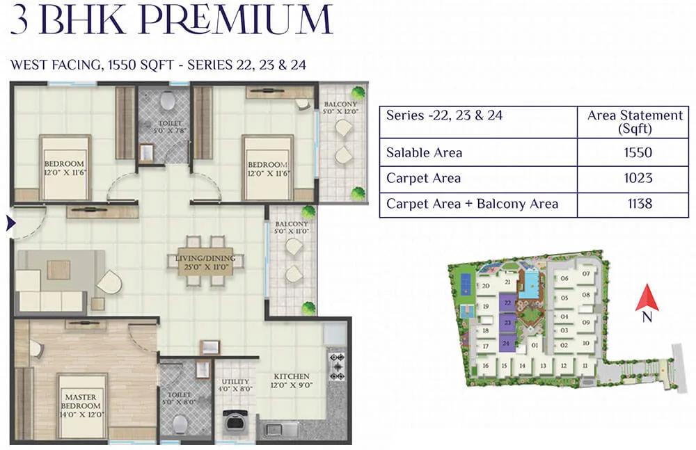 3BHK Premium 1550 - Abhee Riviera Royale