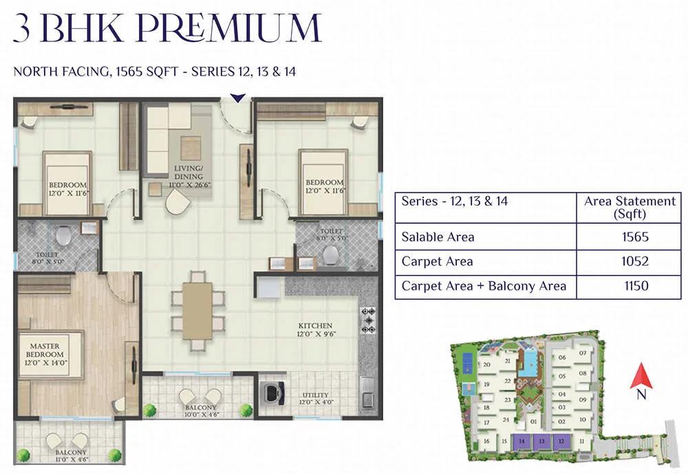 3BHK Premium 1565 - Abhee Riviera Royale