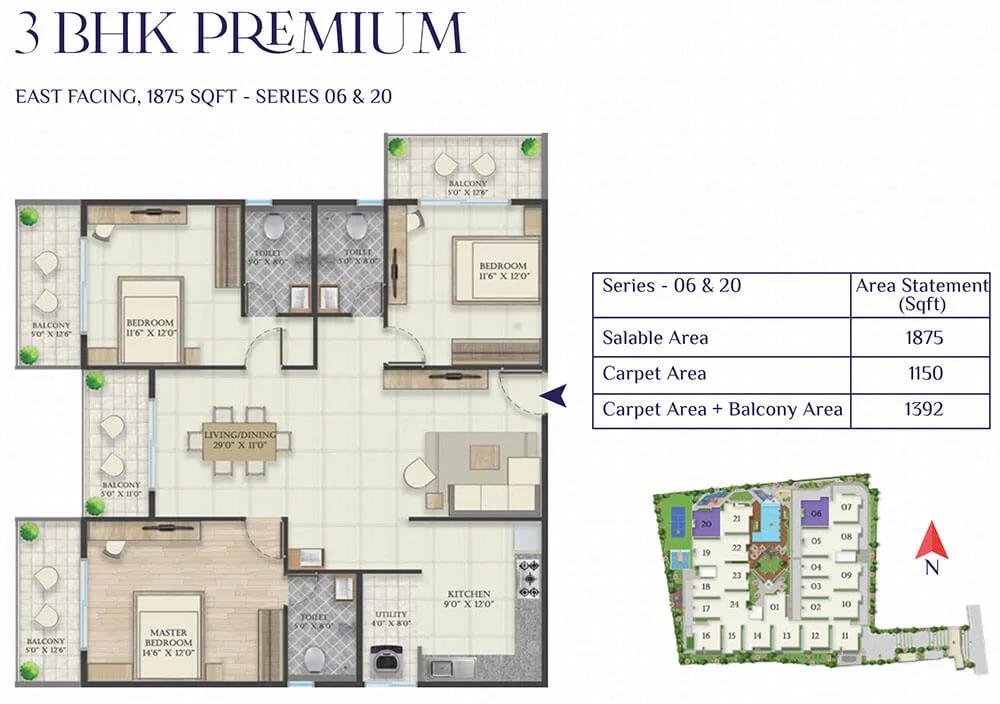 3BHK Premium 1875 - Abhee Riviera Royale