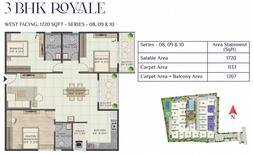 3BHK Royale 1720 - Abhee Riviera Royale