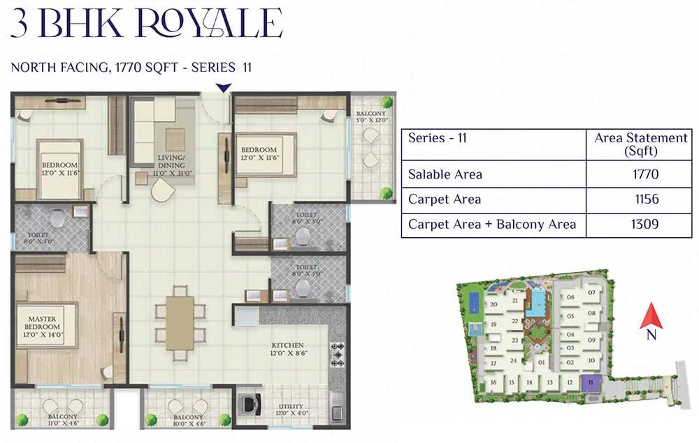 3BHK Royale 1770 - Abhee Riviera Royale