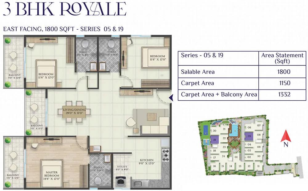 3BHK Royale 1800 - Abhee Riviera Royale