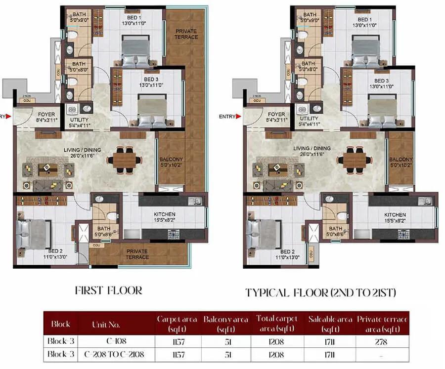 3BHK 1711 - Casagrand Massimo Chennai