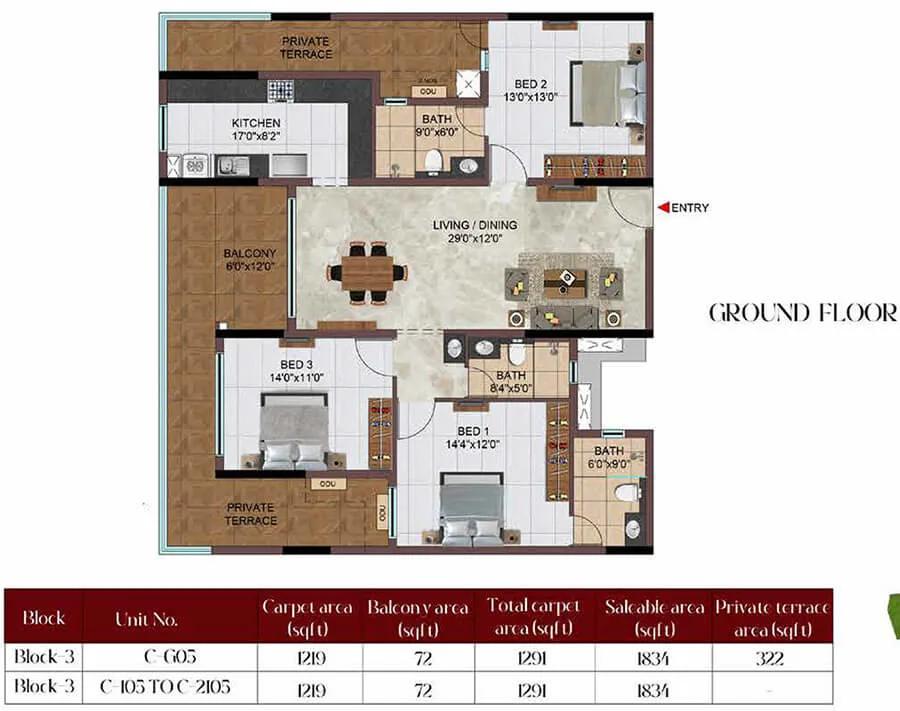 3BHK 1834 - Casagrand Massimo Chennai