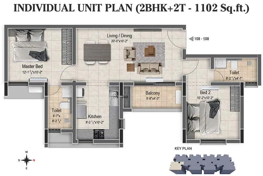 2BHK+2T 1102 - DRA Clover Tambaram Chennai