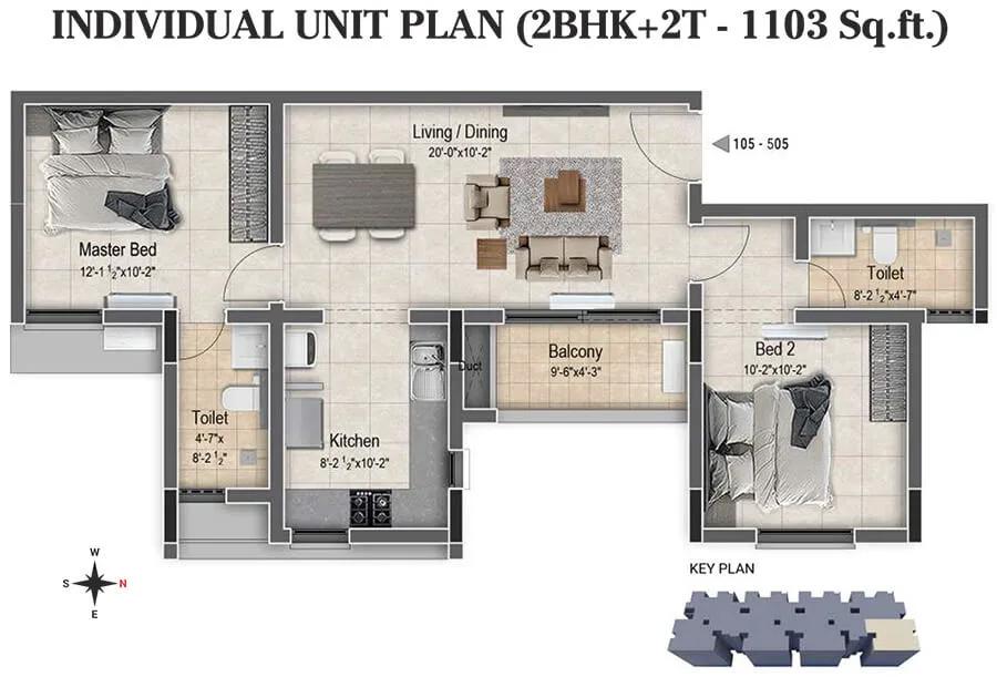 2BHK+2T 1103 - DRA Clover Tambaram Chennai