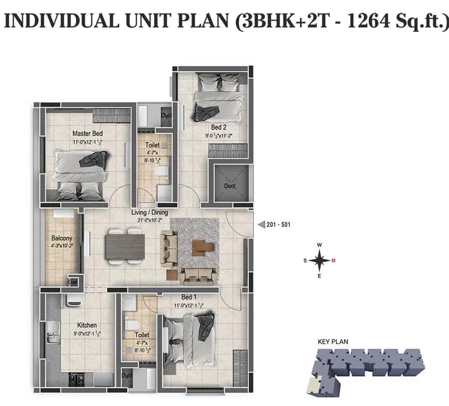 3BHK+2T 1264 - DRA Clover Tambaram Chennai