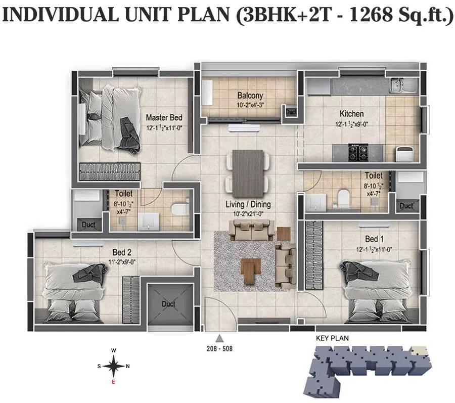 3BHK+2T 1268 - DRA Clover Tambaram Chennai