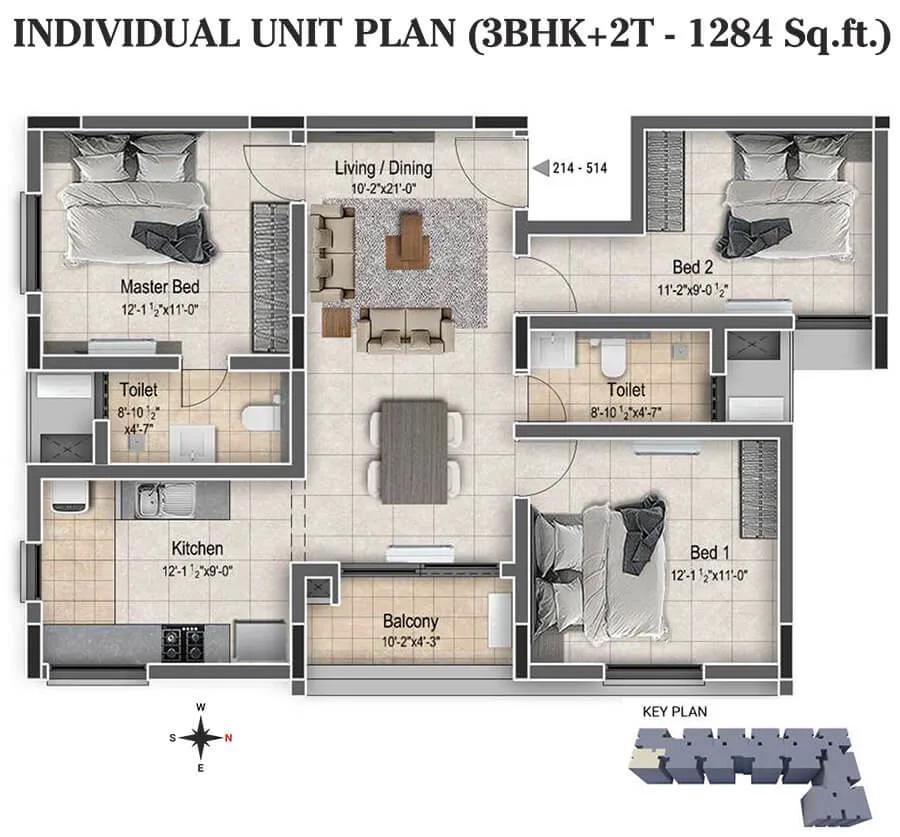 3BHK+2T 1284 - DRA Clover Tambaram Chennai