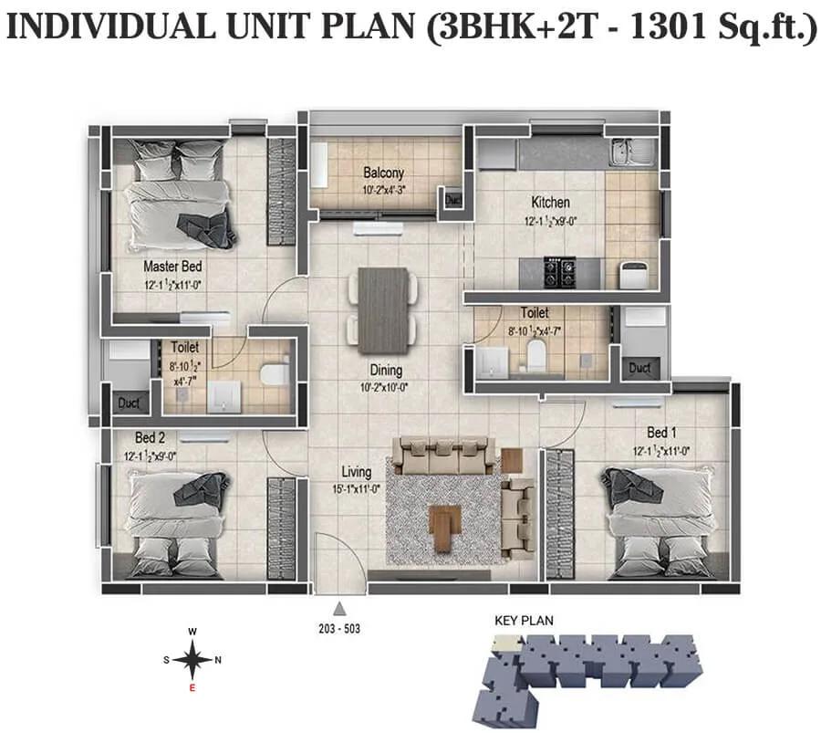 3BHK+2T 1301 - DRA Clover Tambaram Chennai